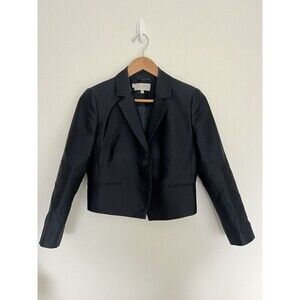 Hobbs London Black Cropped Blazer Tailored Wool Silk Blend US 6 Classic Office
